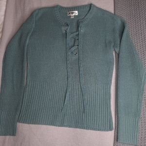 Light Teal Lace Up Sweater NWOT